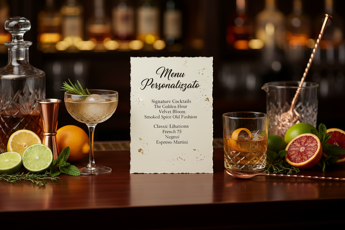 Menu Personalizzato
Carta delle bevande studiata su misura per il tuo evento, dal cocktail signature alle bevande classiche.