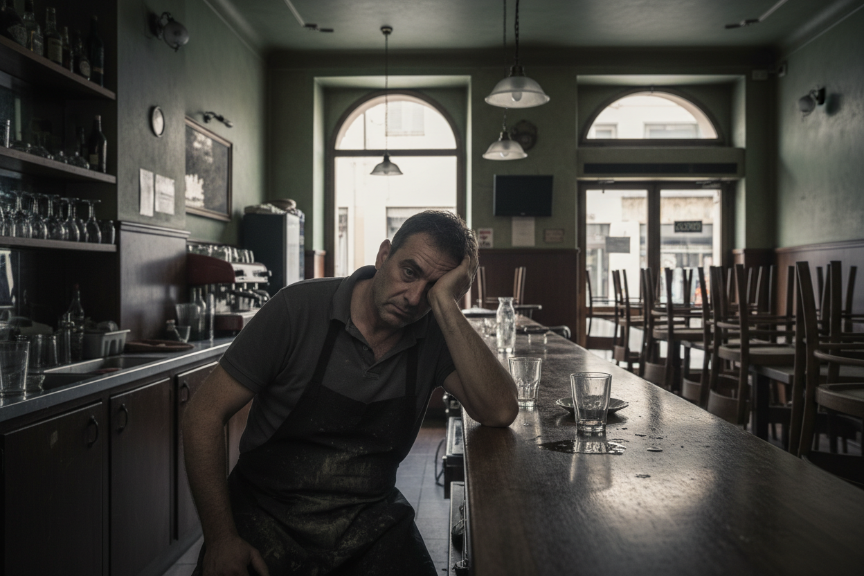 UN GESTORE DI BAR DEPRESSO E DEMOTIVATO